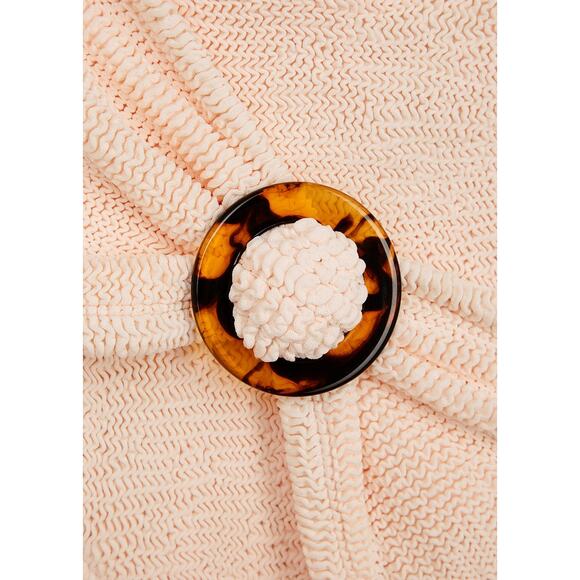 Hunza G. Flora Seersucker Bandeau Bikini Top and Bottom Blush Peach Pink OS NWT - Picture 4 of 15